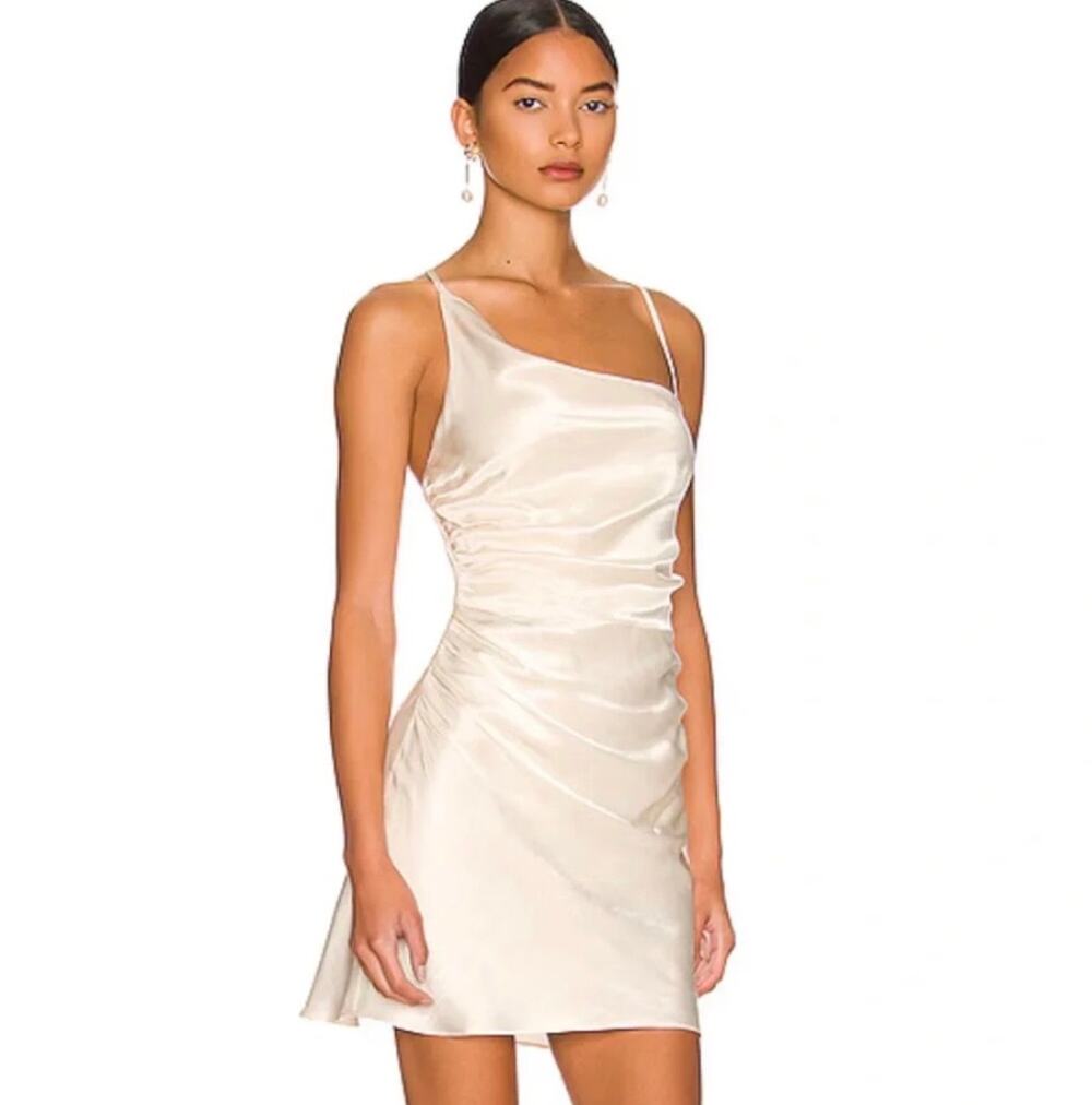 Shona Joy La Lune Ruched Mini Dress – Champagne / Ivory – Size XS